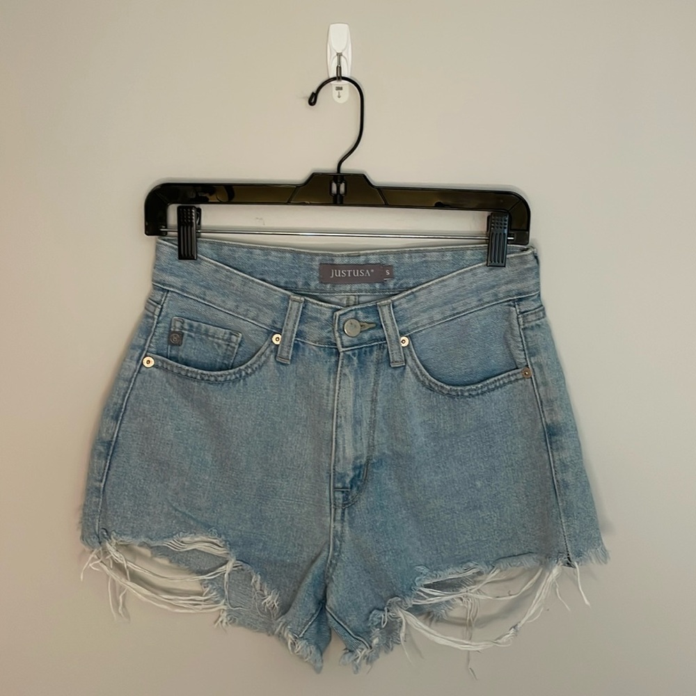 Just USA Distressed High Rise Denim Short, Light Wash, Size S, NWOT